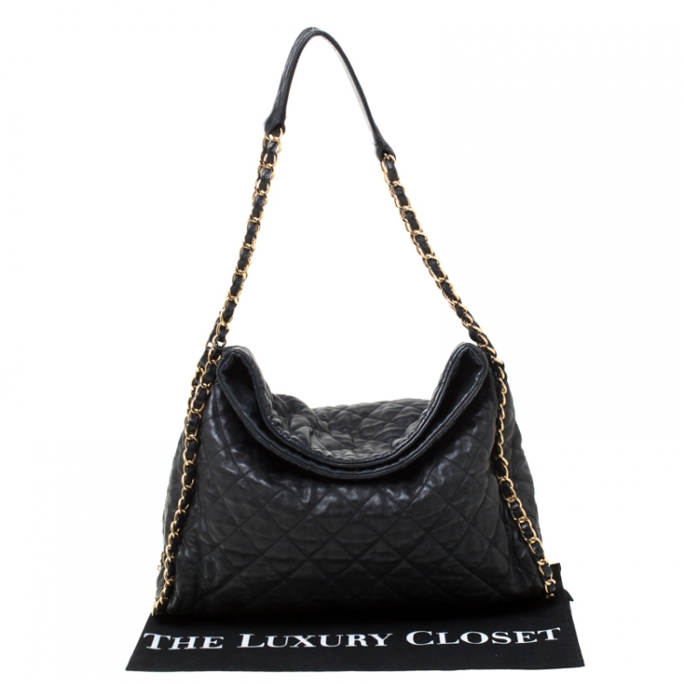 Pre Owned Chanel Black Quilted Leather Large Chain Me Hobo               