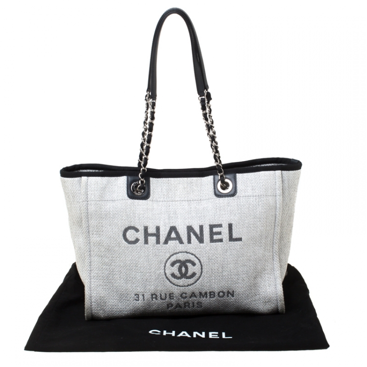 Pre Owned Chanel Grey Canvas and Leather Medium Deauville Shopper Tote