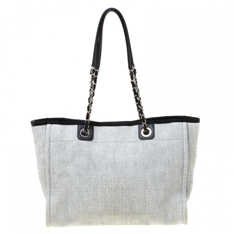Pre Owned Chanel Grey Canvas and Leather Medium Deauville Shopper Tote