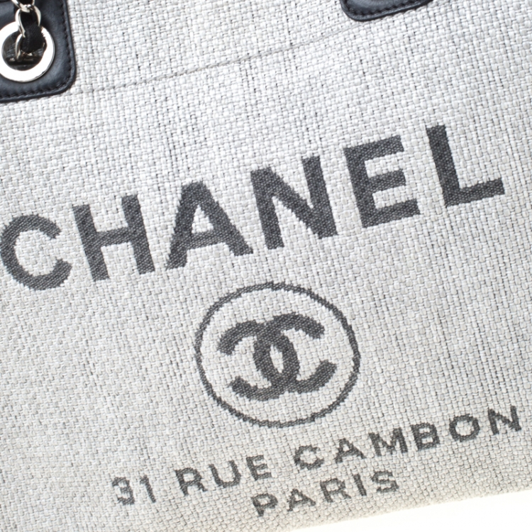 Pre Owned Chanel Grey Canvas and Leather Medium Deauville Shopper Tote