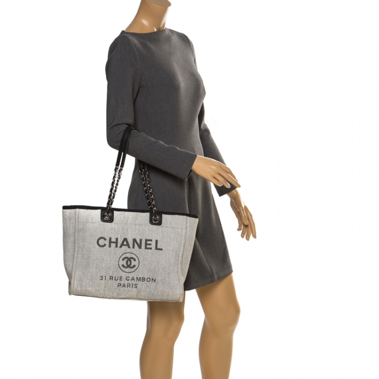 Chanel Grey Canvas and Leather Medium Deauville Shopper Tote