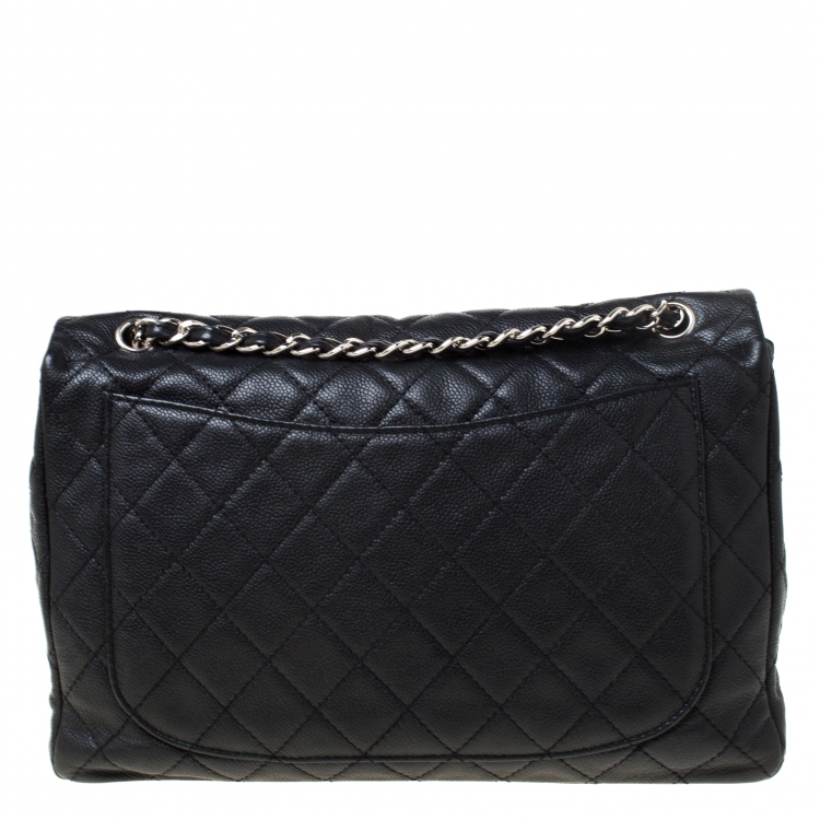 Pre Owned Chanel Black Quilted Caviar Leather Maxi Classic Single Flap Bag
