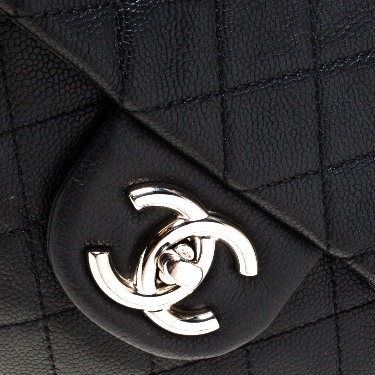 Pre Owned Chanel Black Quilted Caviar Leather Maxi Classic Single Flap Bag