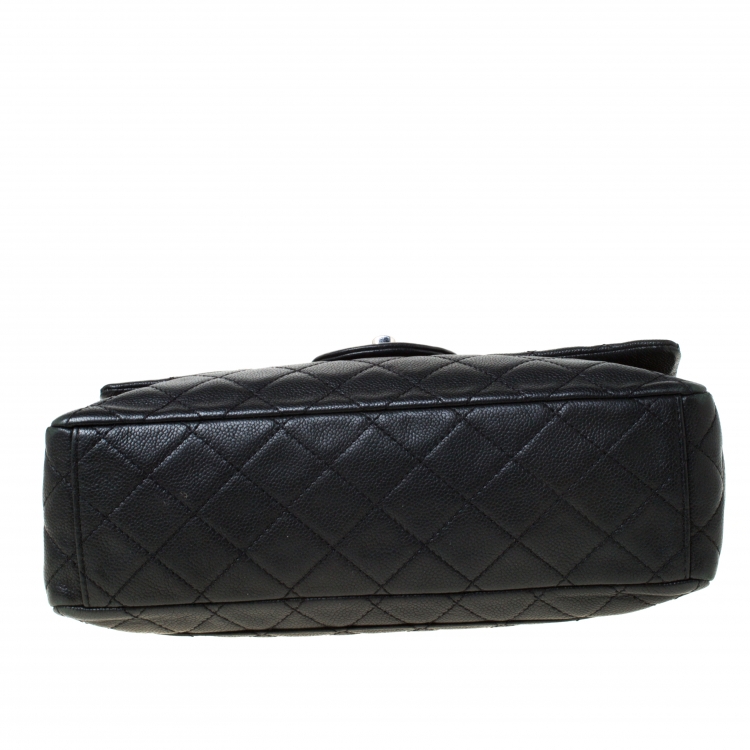 Pre Owned Chanel Black Quilted Caviar Leather Maxi Classic Single Flap Bag