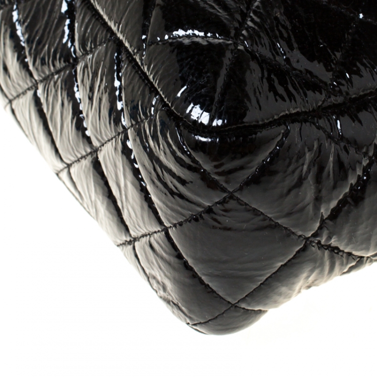 Pre Owned Chanel Black Quilted Patent Leather Jumbo Classic Single Flap Bag