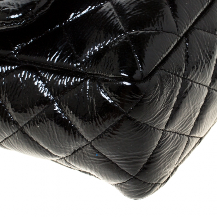 Pre Owned Chanel Black Quilted Patent Leather Jumbo Classic Single Flap Bag