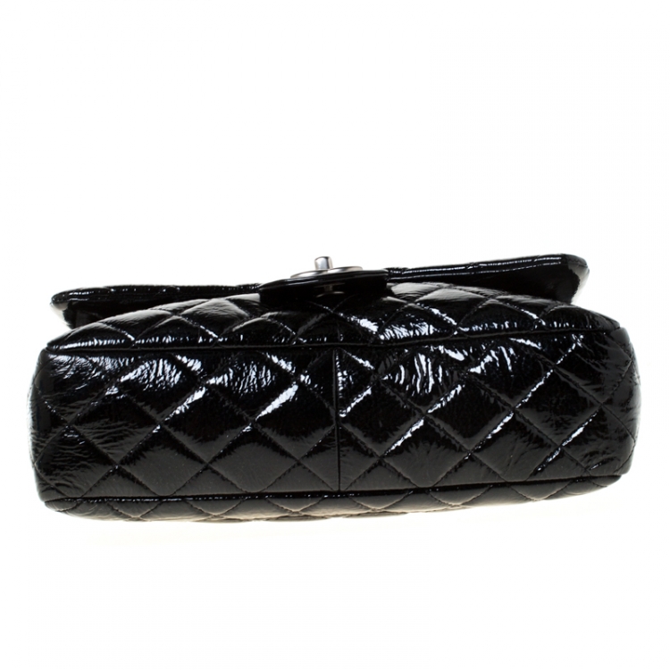 Pre Owned Chanel Black Quilted Patent Leather Jumbo Classic Single Flap Bag