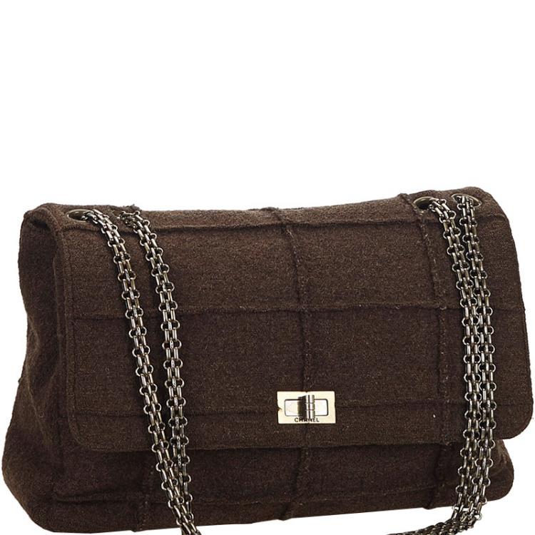 Pre Owned Chanel Brown Wool Reissue 225 Chain Flap Bag
