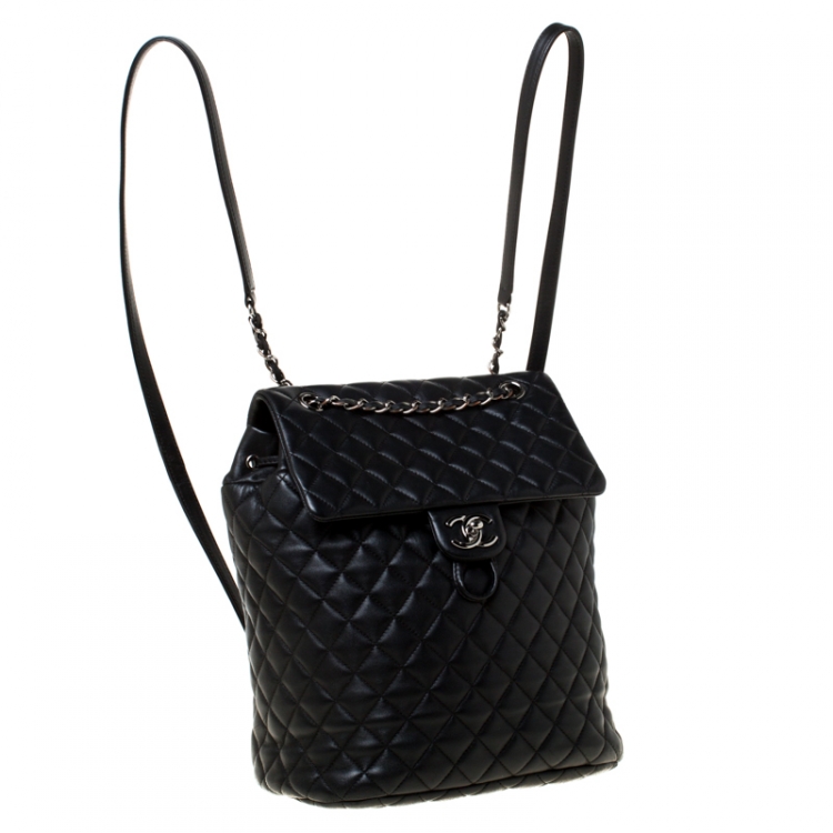 Pre Owned Chanel Black Quilted Leather Large Urban Spirit Backpack 