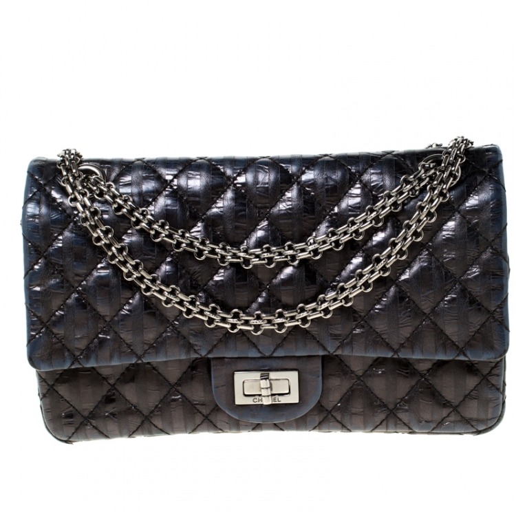 Chanel Navy Blue Quilted Striped Leather Triple Reissue 2.55 Classic 225  Flap Bag Chanel | The Luxury Closet