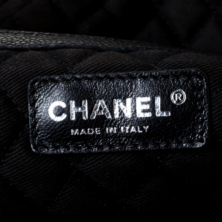 Pre Owned Chanel Black Printed Coated Canvas Boston Bag