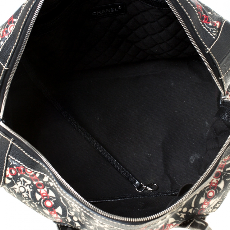 Pre Owned Chanel Black Printed Coated Canvas Boston Bag