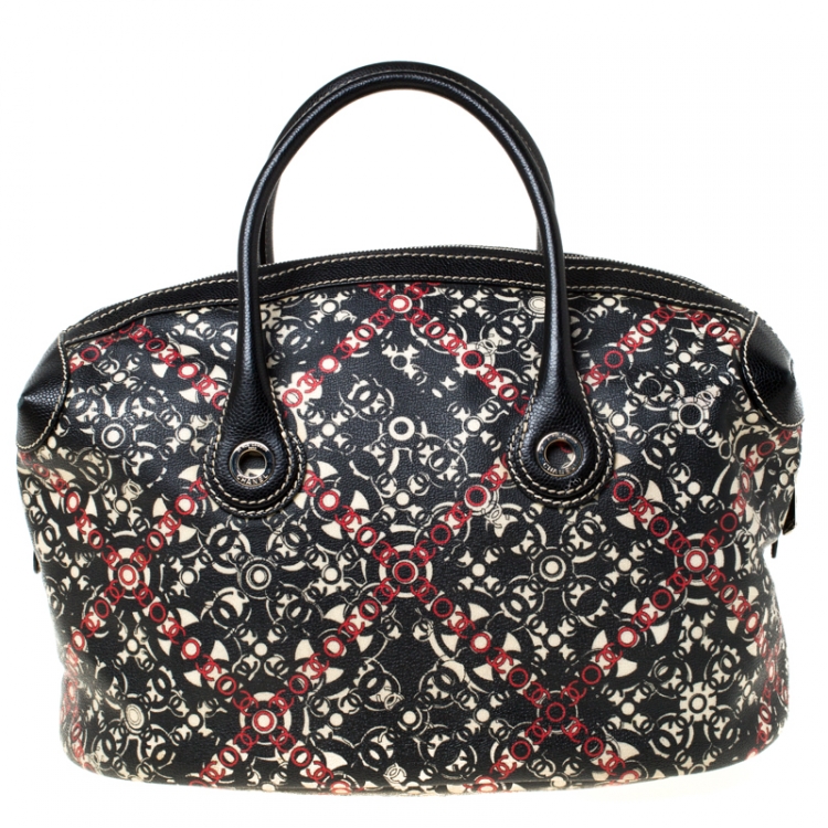 Pre Owned Chanel Black Printed Coated Canvas Boston Bag