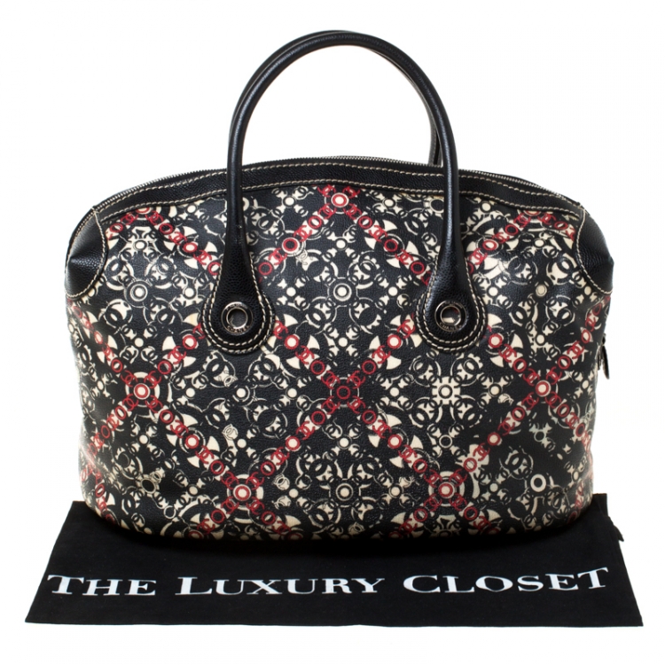 Pre Owned Chanel Black Printed Coated Canvas Boston Bag