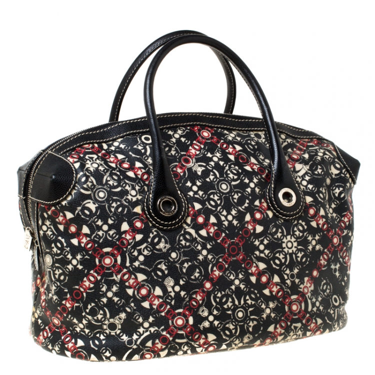 Pre Owned Chanel Black Printed Coated Canvas Boston Bag
