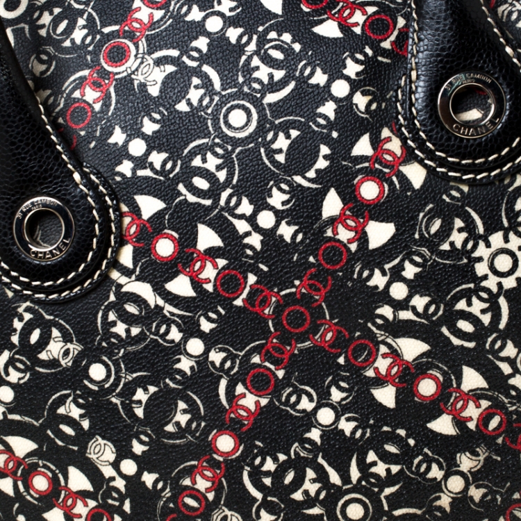 Pre Owned Chanel Black Printed Coated Canvas Boston Bag