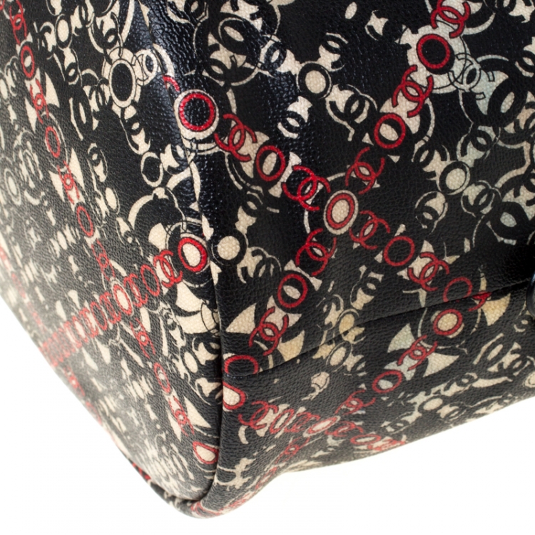 Pre Owned Chanel Black Printed Coated Canvas Boston Bag