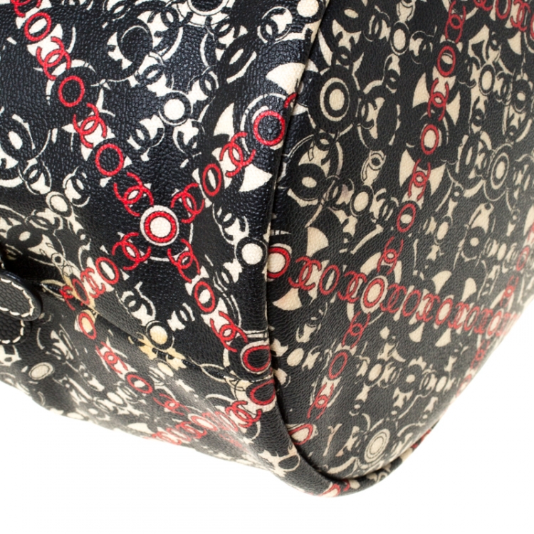 Pre Owned Chanel Black Printed Coated Canvas Boston Bag