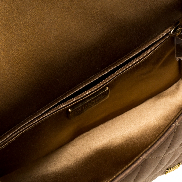 Pre Owned Chanel Bronze Crystal Embellished Leather CC Flap Shoulder Bag