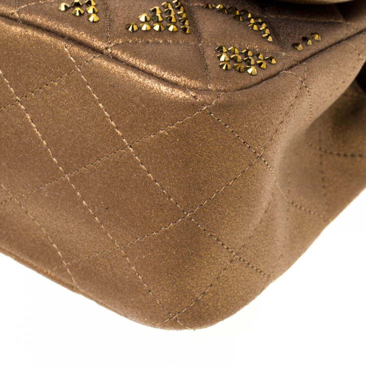 Pre Owned Chanel Bronze Crystal Embellished Leather CC Flap Shoulder Bag