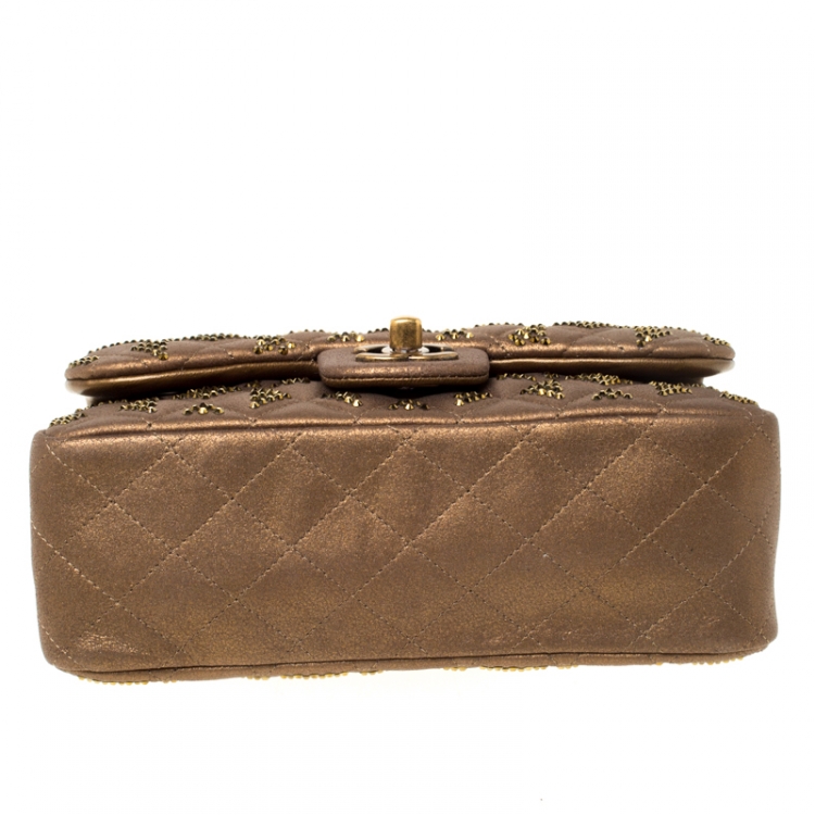 Pre Owned Chanel Bronze Crystal Embellished Leather CC Flap Shoulder Bag