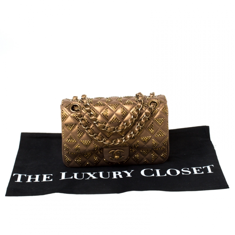 Pre Owned Chanel Bronze Crystal Embellished Leather CC Flap Shoulder Bag