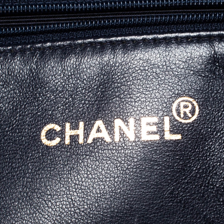 Pre Owned Chanel Navy Blue Quilted Caviar Leather Timeless Shopper Tote