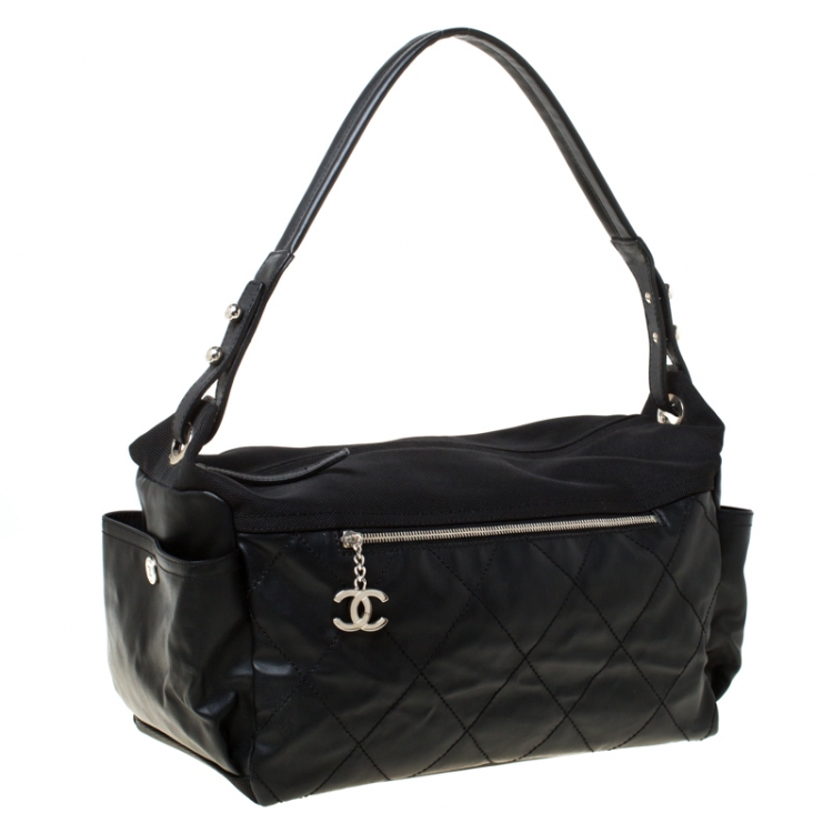 Pre Owned Chanel Black Coated Canvas and Nylon Large Biarritz Hobo