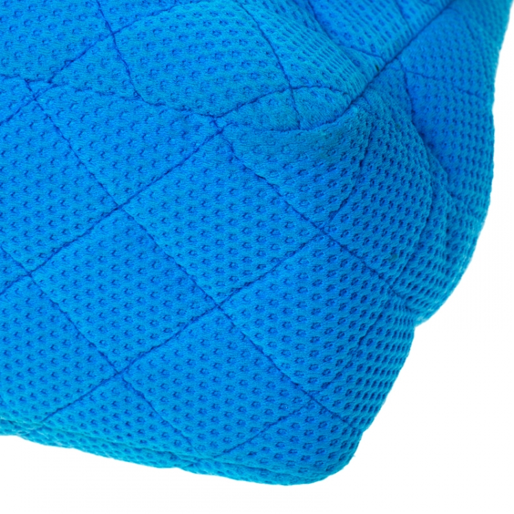 Pre Owned Chanel Blue Quilted Fabric and Patent Leather Perforated Classic Single Flap Bag