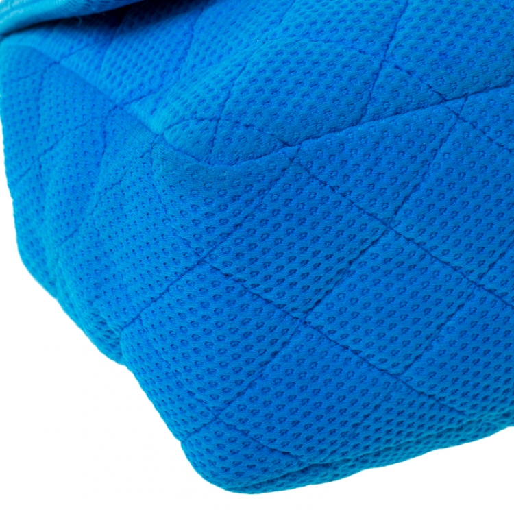 Pre Owned Chanel Blue Quilted Fabric and Patent Leather Perforated Classic Single Flap Bag