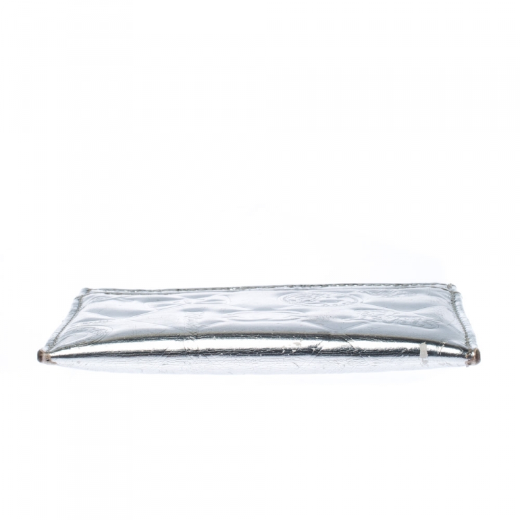 Pre Owned Chanel Silver Patent Leather Lucky Symbols Card Holder