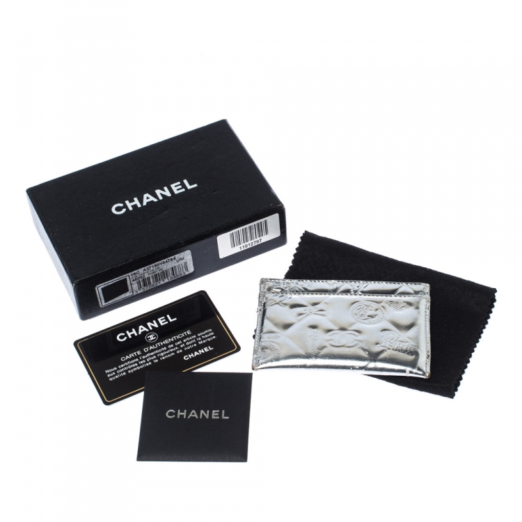 Pre Owned Chanel Silver Patent Leather Lucky Symbols Card Holder
