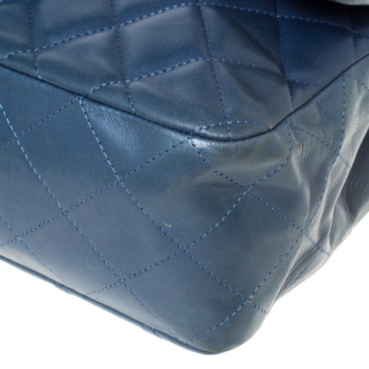 Pre Owned Chanel Teal Blue Quilted Leather Jumbo Classic Single Flap Bag