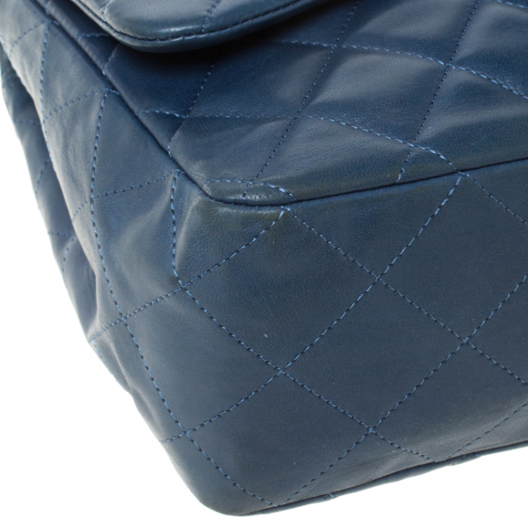 Pre Owned Chanel Teal Blue Quilted Leather Jumbo Classic Single Flap Bag
