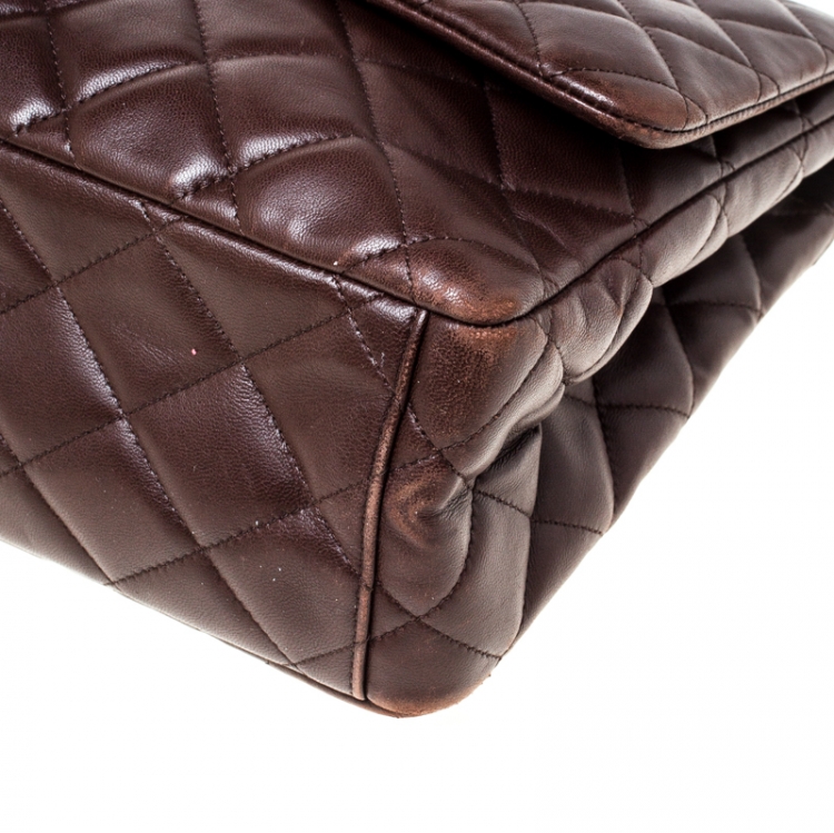 Pre Owned Chanel Brown Quilted Leather Maxi Classic Single Flap Bag