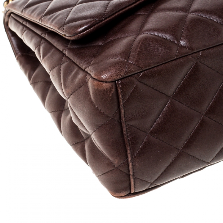 Pre Owned Chanel Brown Quilted Leather Maxi Classic Single Flap Bag