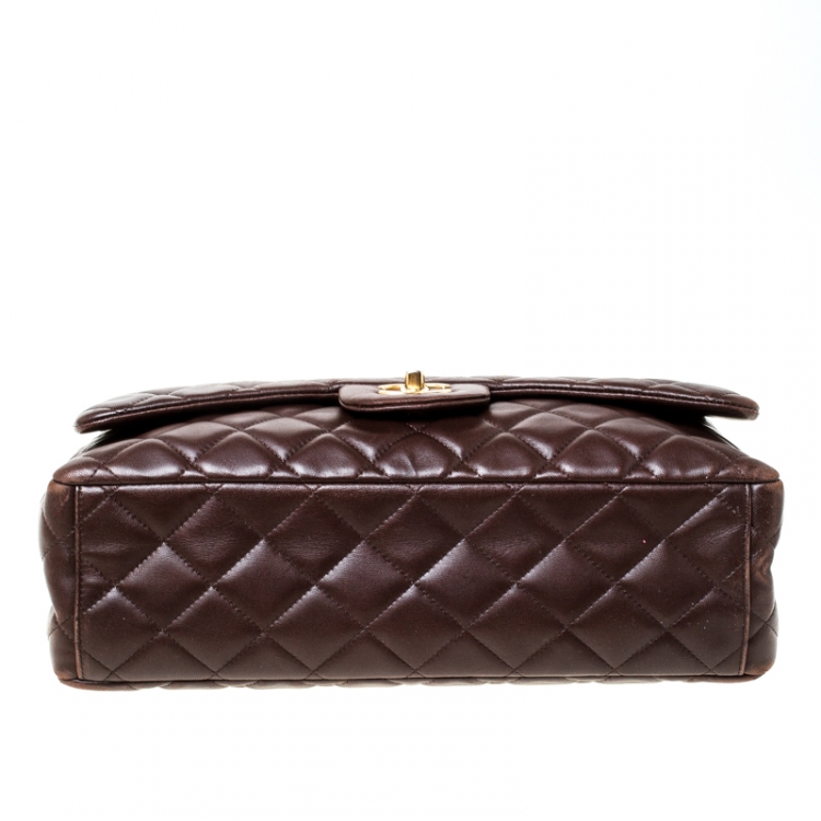 Pre Owned Chanel Brown Quilted Leather Maxi Classic Single Flap Bag