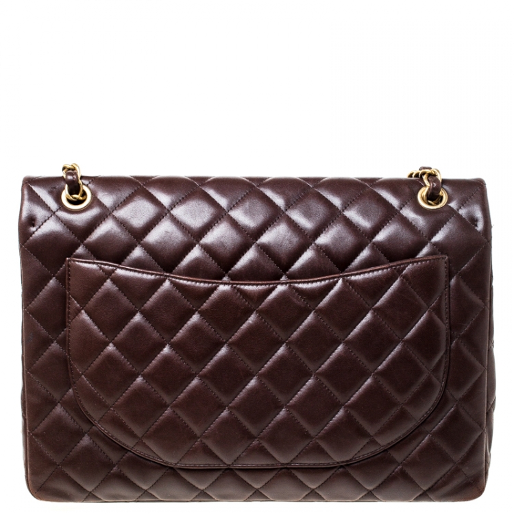 Pre Owned Chanel Brown Quilted Leather Maxi Classic Single Flap Bag