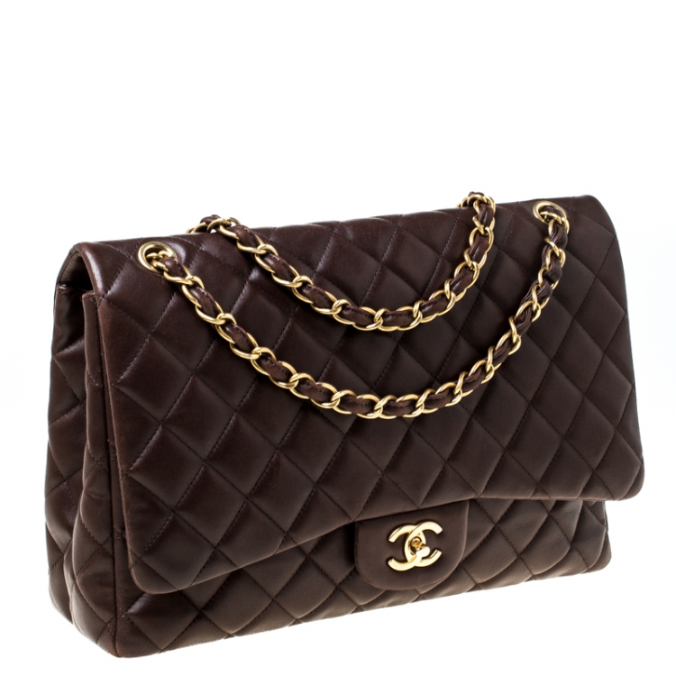 Pre Owned Chanel Brown Quilted Leather Maxi Classic Single Flap Bag