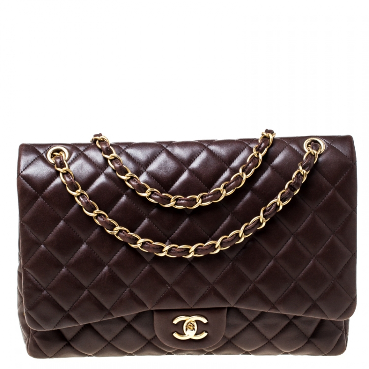 Pre Owned Chanel Brown Quilted Leather Maxi Classic Single Flap Bag
