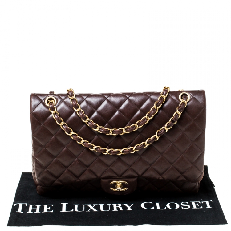 Pre Owned Chanel Brown Quilted Leather Maxi Classic Single Flap Bag