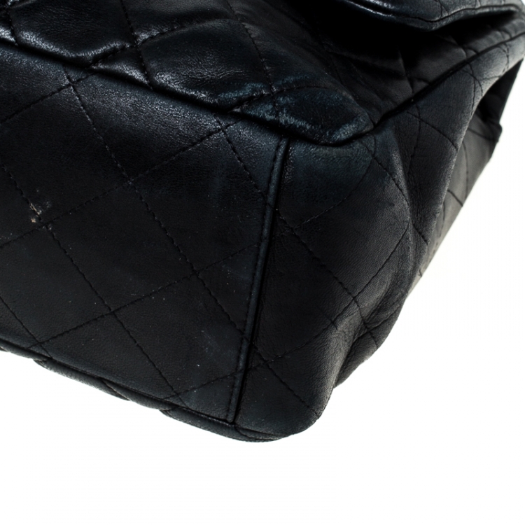Pre Owned Chanel Black Quilted Leather Jumbo Classic Single Flap Bag