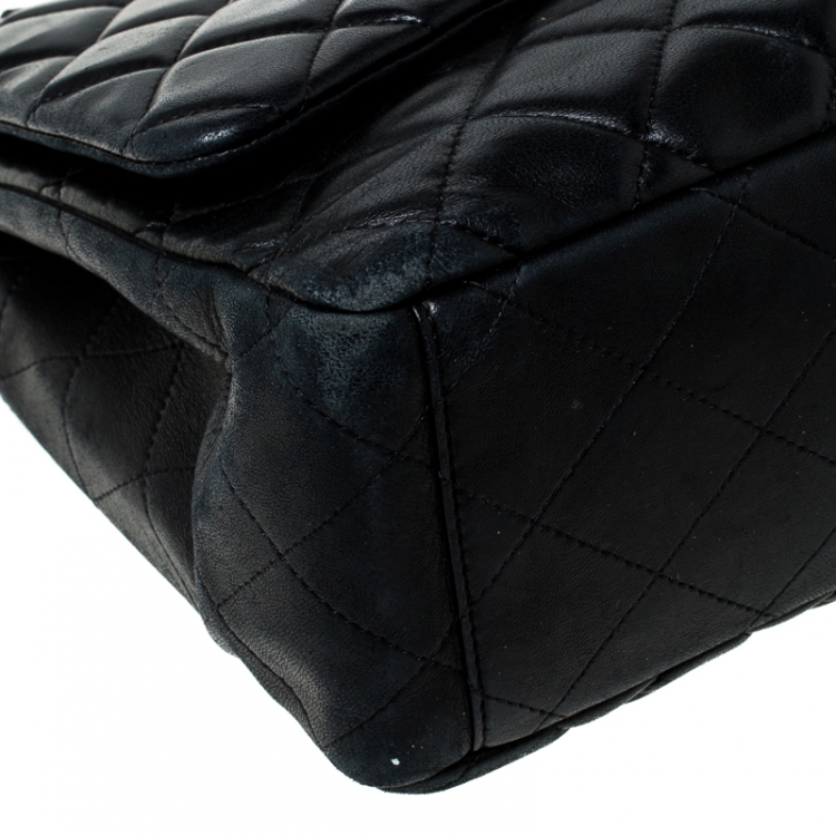 Pre Owned Chanel Black Quilted Leather Jumbo Classic Single Flap Bag