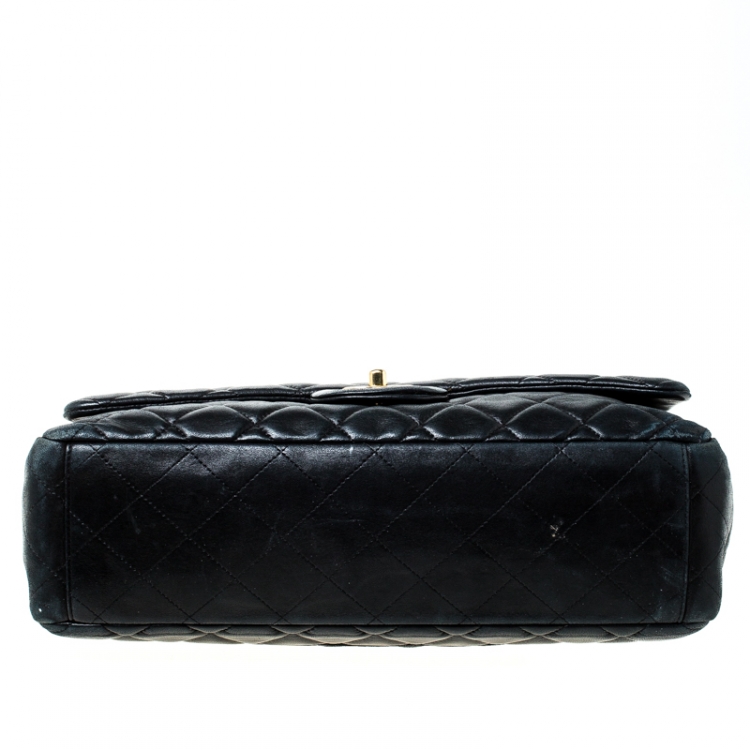 Pre Owned Chanel Black Quilted Leather Jumbo Classic Single Flap Bag