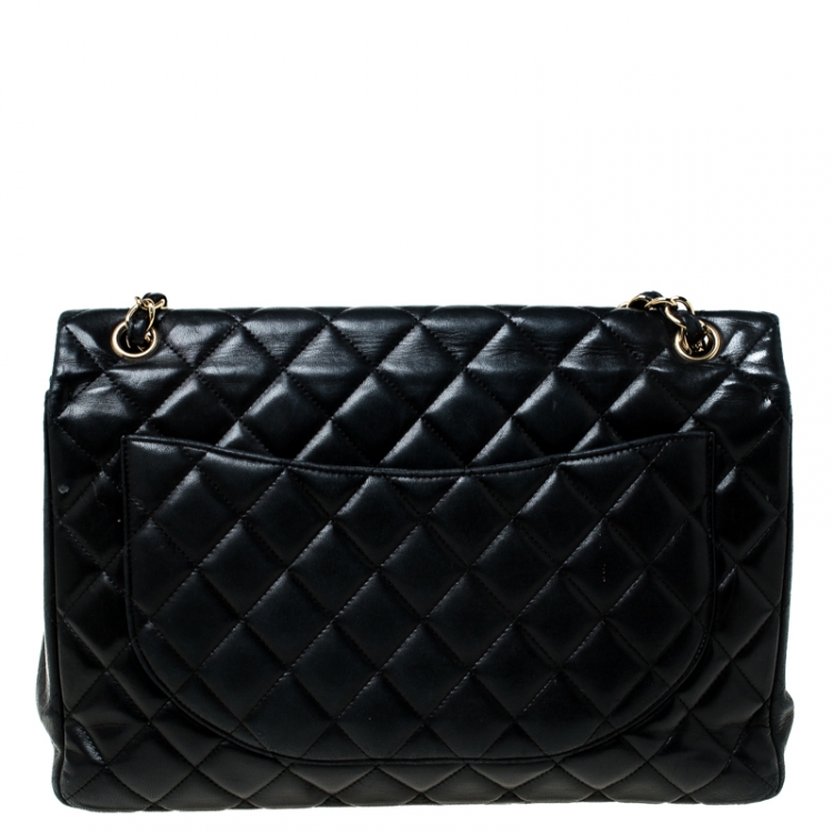 Pre Owned Chanel Black Quilted Leather Jumbo Classic Single Flap Bag