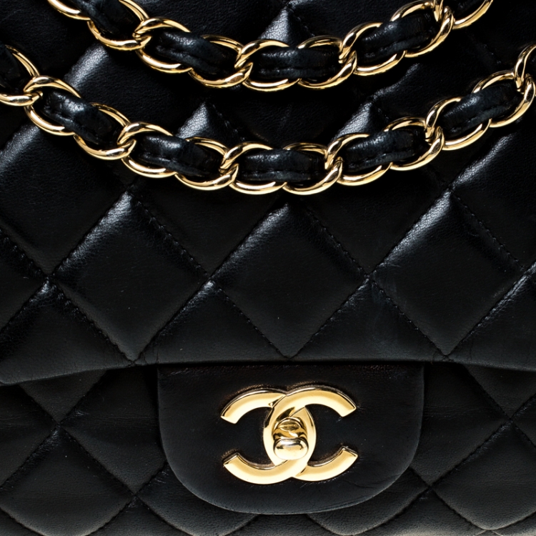 Pre Owned Chanel Black Quilted Leather Jumbo Classic Single Flap Bag