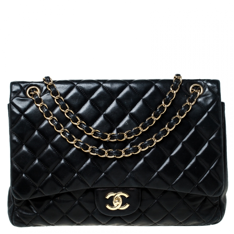 Pre Owned Chanel Black Quilted Leather Jumbo Classic Single Flap Bag