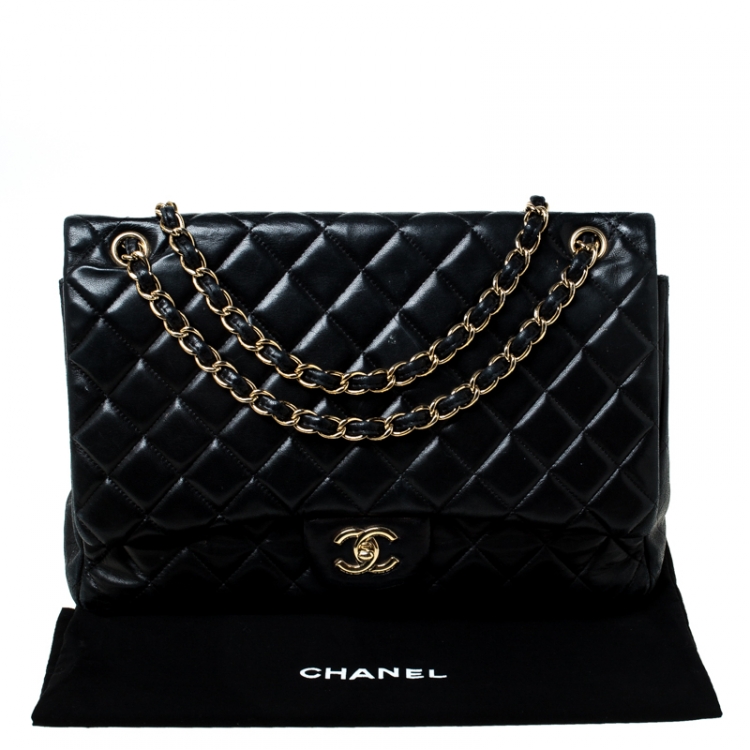 Pre Owned Chanel Black Quilted Leather Jumbo Classic Single Flap Bag