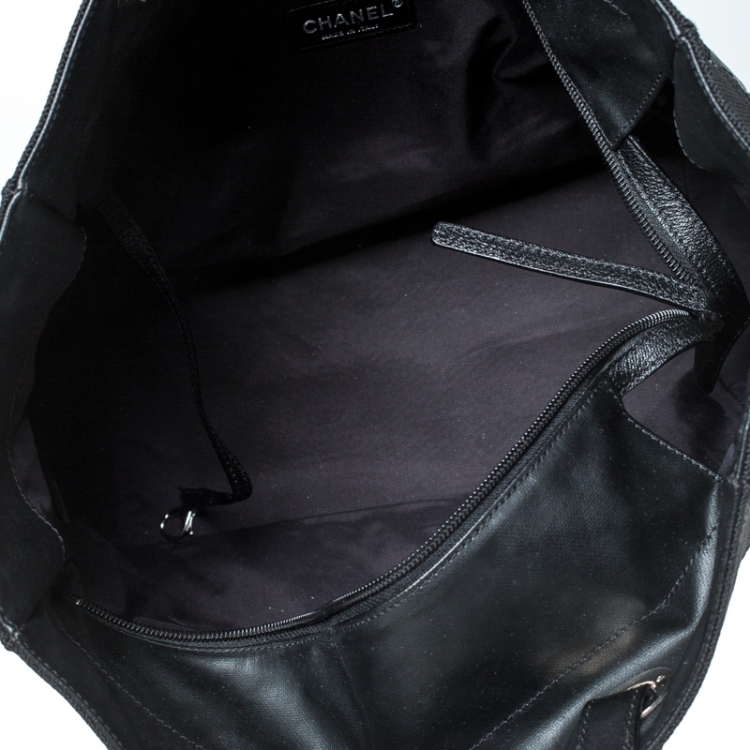 Pre Owned Chanel Black Quilted Coated Canvas Paris Biarritz Grand Shopper Tote