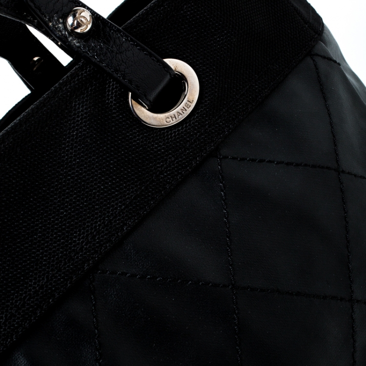 Pre Owned Chanel Black Quilted Coated Canvas Paris Biarritz Grand Shopper Tote